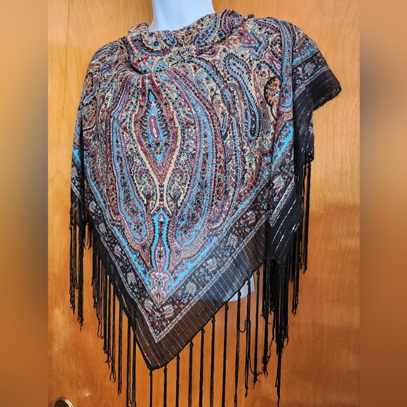 India Bohemian Paisley Fringe Shawl Cotton - Picture 2 of 9